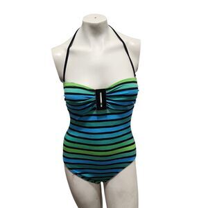 La Blanca One Piece Swimsuit Womens Sz 8 Striped Medallion Resort Vacation